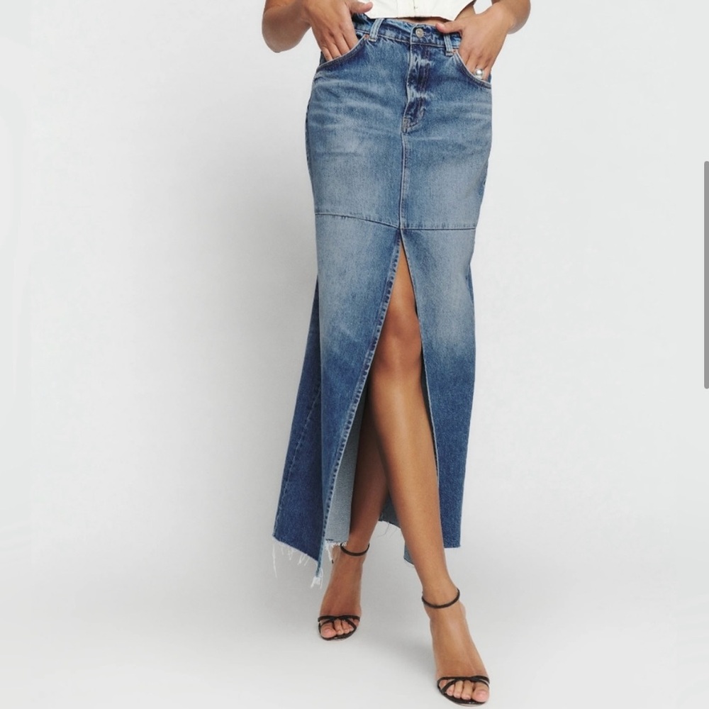 Reformation Tazz Blue Denim Maxi Skirt Size 25 NWT